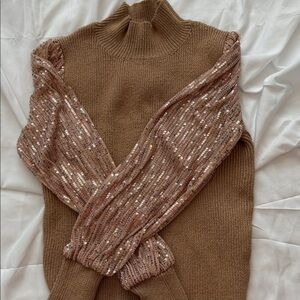 SHEIN Brown Sweater with Sequin Sleeves